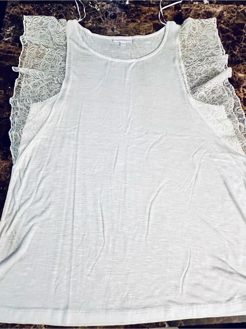 LC Lauren Conrad White Lace Flutter Sleeve Tank